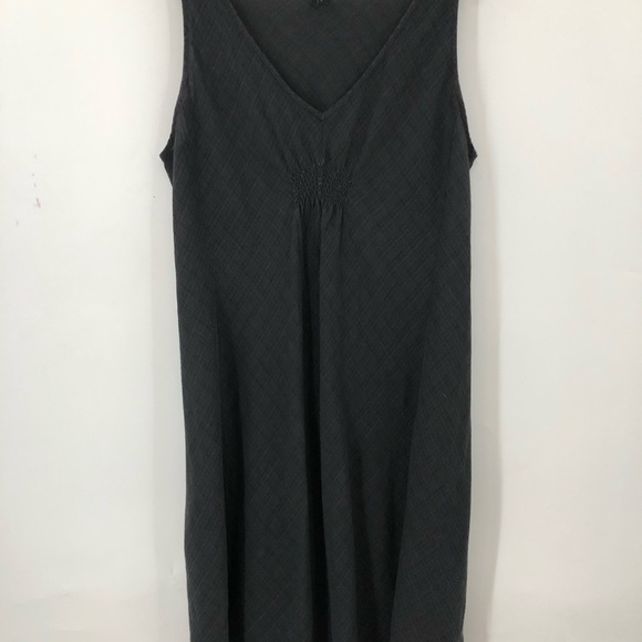 Eileen Fisher L Linen Dress V-Neck Sleeveless Basket Crepe Graphite Gray 0752 - Picture 9 of 14